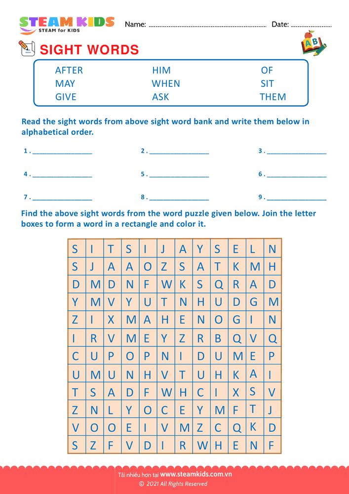 Bài tập tiếng anh - Sight Words - B3