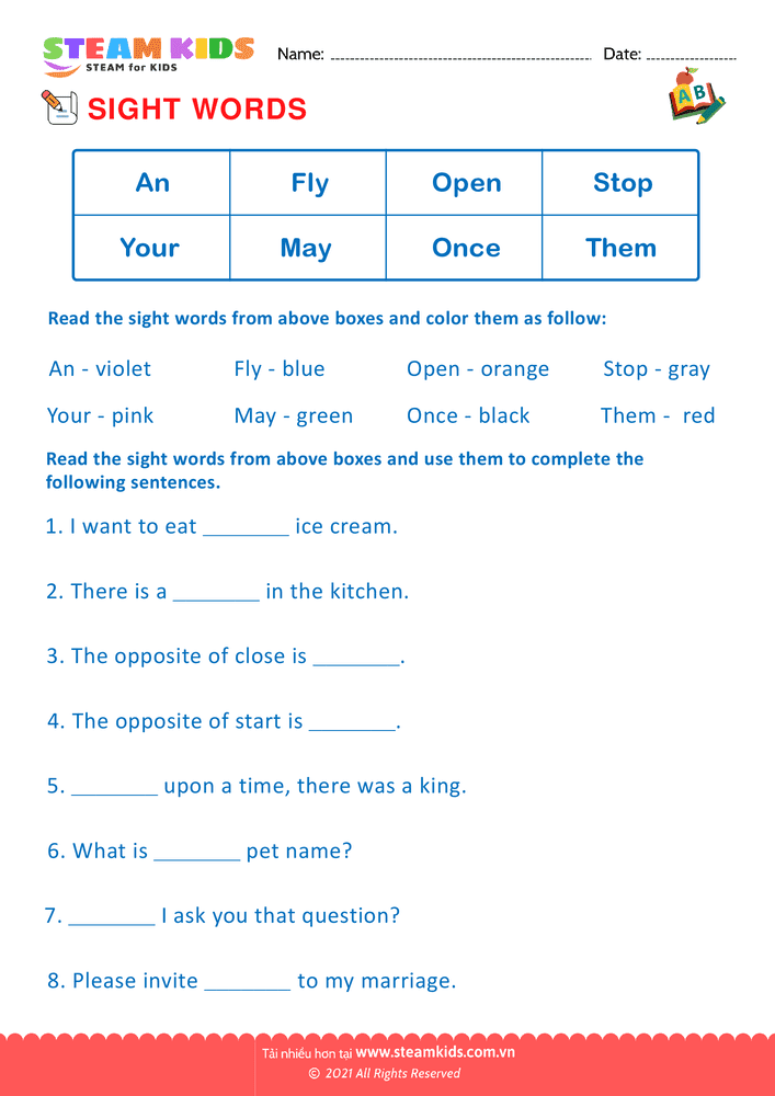 Bài tập tiếng anh - Sight Words - B11