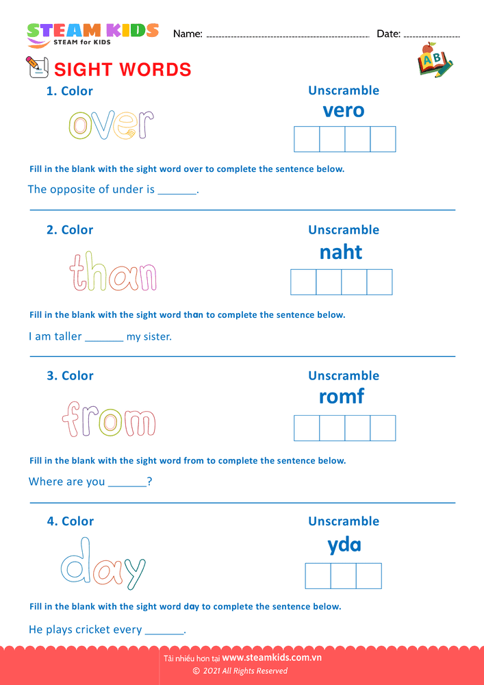 Bài tập tiếng anh - Sight Words - B14