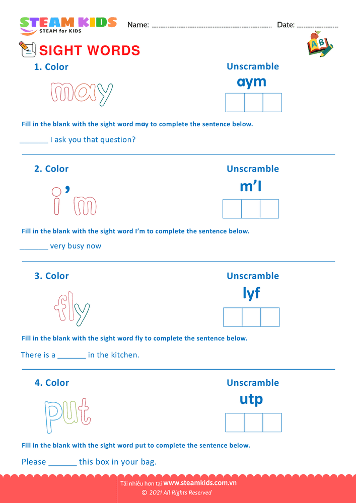 Bài tập tiếng anh - Sight Words - B21