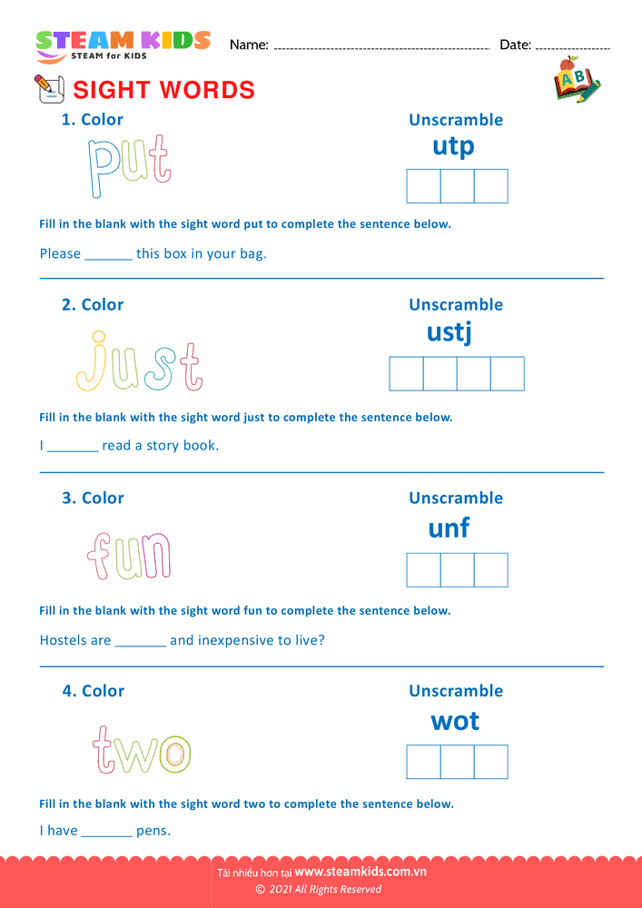 Bài tập tiếng anh - Sight Words - B23