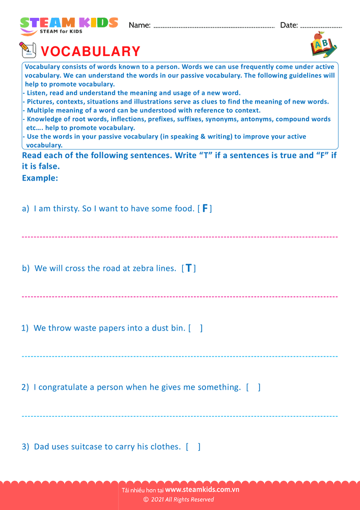 Bài tập tiếng anh - True or False - B1