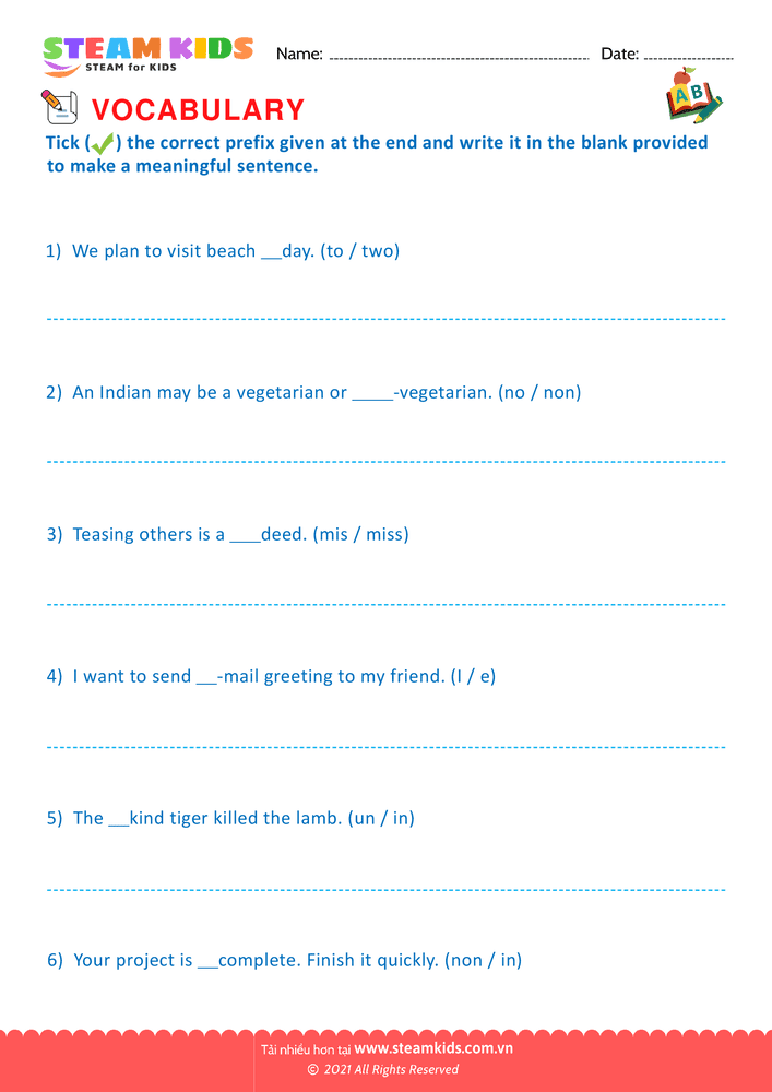 Bài tập tiếng anh - Prefix and Suffix - B18