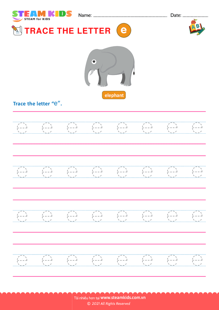Bài tập tiếng anh - Write lowercase Letters ''e''