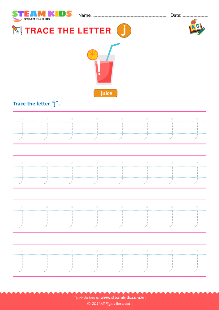 Bài tập tiếng anh - Write lowercase Letters 'j''