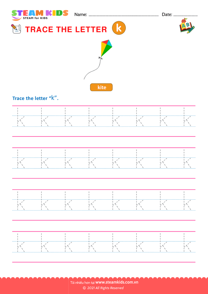 Bài tập tiếng anh - Write lowercase Letters ''k''
