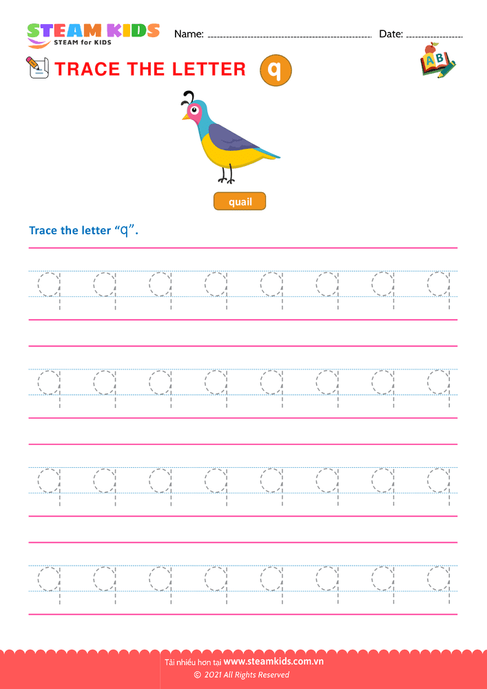 Bài tập tiếng anh - Write lowercase Letters 'q''