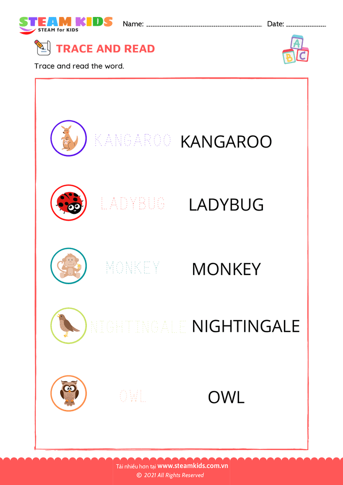 Bài tập tiếng anh - Write word with letter k to o