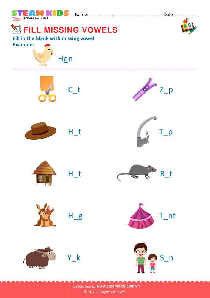 Bài tập tiếng anh - Missing Vowels - B4