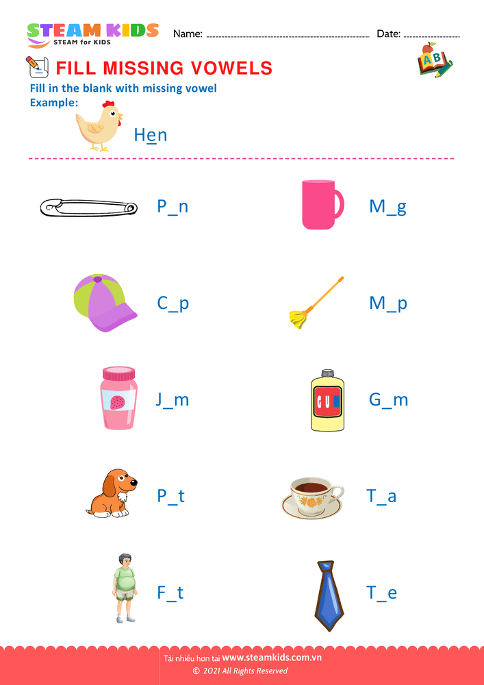 Bài tập tiếng anh - Missing Vowels - B9