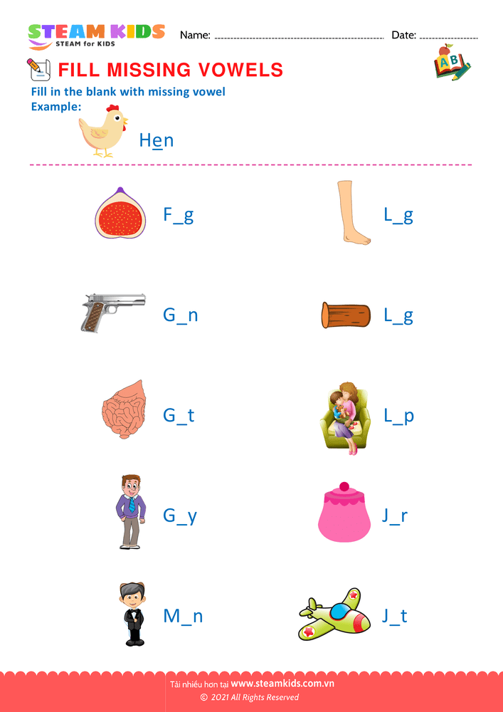 Bài tập tiếng anh - Missing Vowels - B11