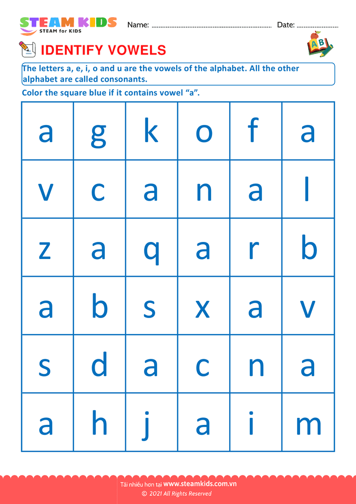 Bài tập tiếng anh - Identify vowels - B6