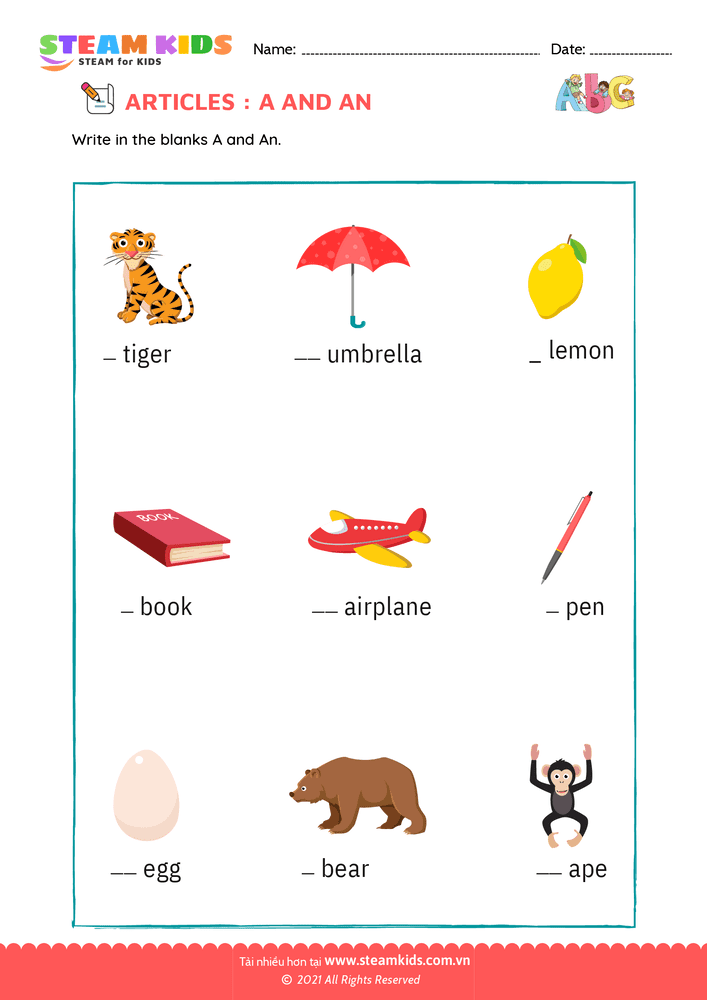 Bài tập tiếng anh - Articles - B3