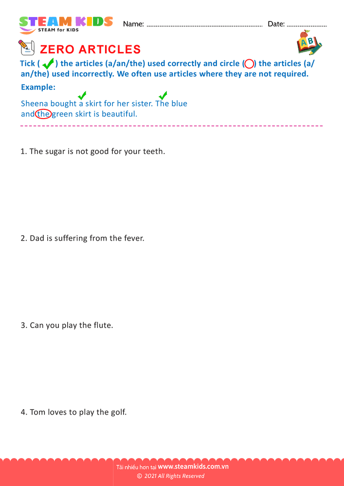 Bài tập tiếng anh - Zero Articles