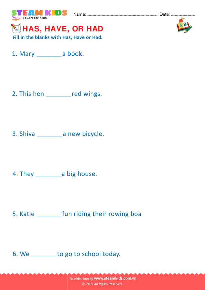 Bài tập tiếng anh - Has and have - B2