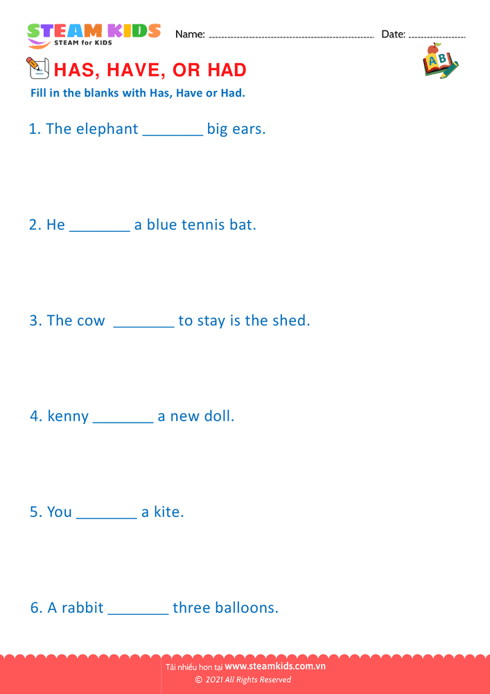 Bài tập tiếng anh - Has and have - B3