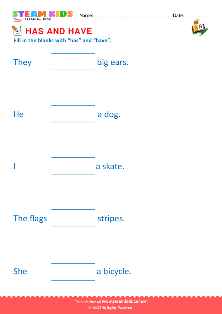 Bài tập tiếng anh - Has and have - B6