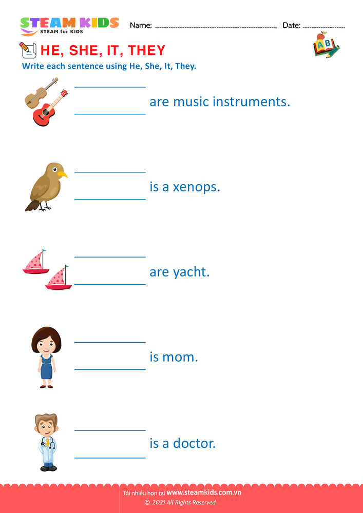 Bài tập tiếng anh - He, She, It and they - B3
