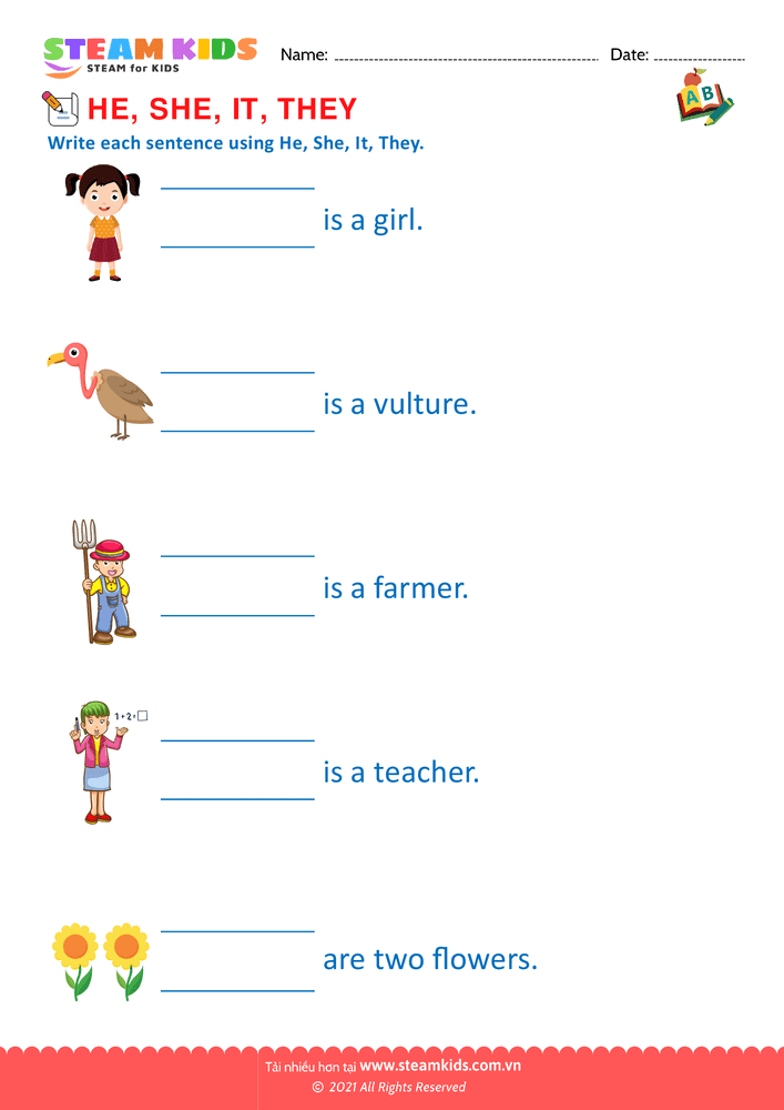 Bài tập tiếng anh - He, She, It and they - B4