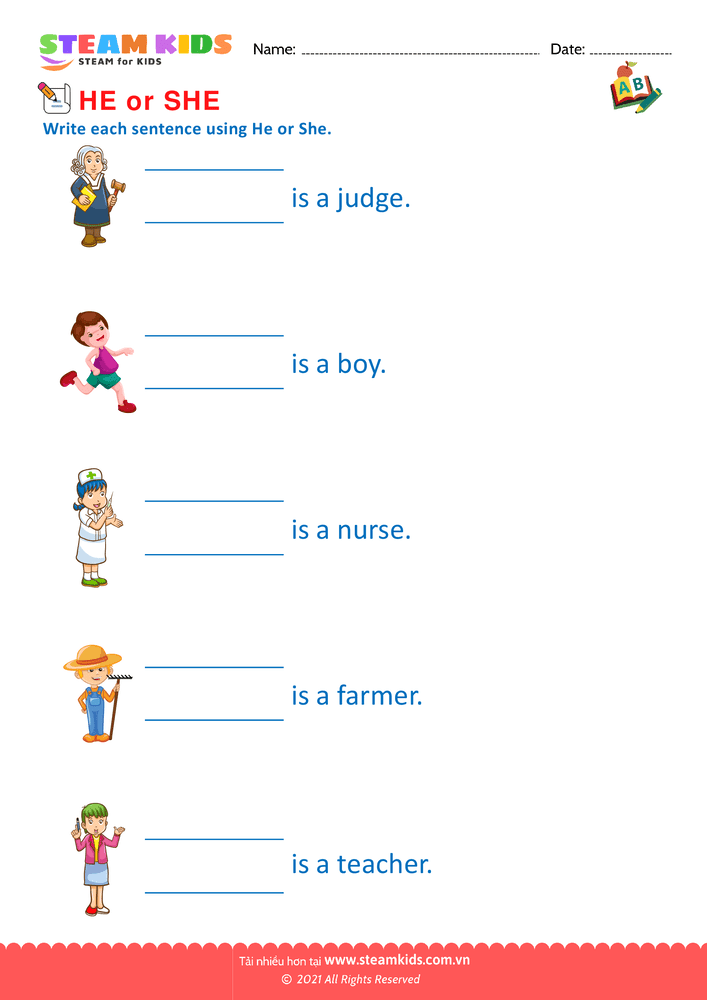 Bài tập tiếng anh - He and She - B1