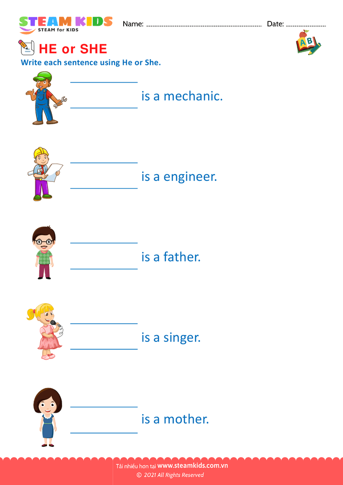Bài tập tiếng anh - He and She - B3