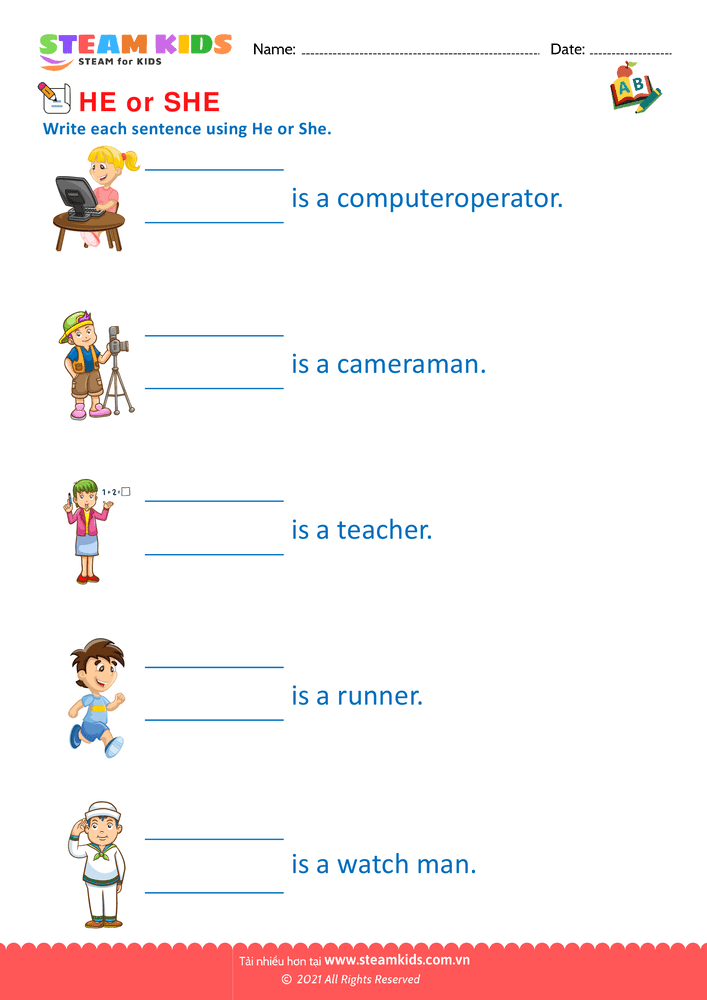 Bài tập tiếng anh - He and She - B24