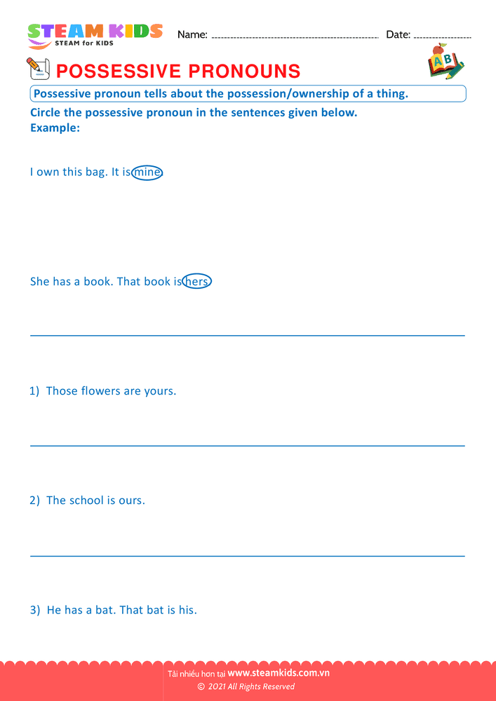 Bài tập tiếng anh - Possessive pronounsc - B1