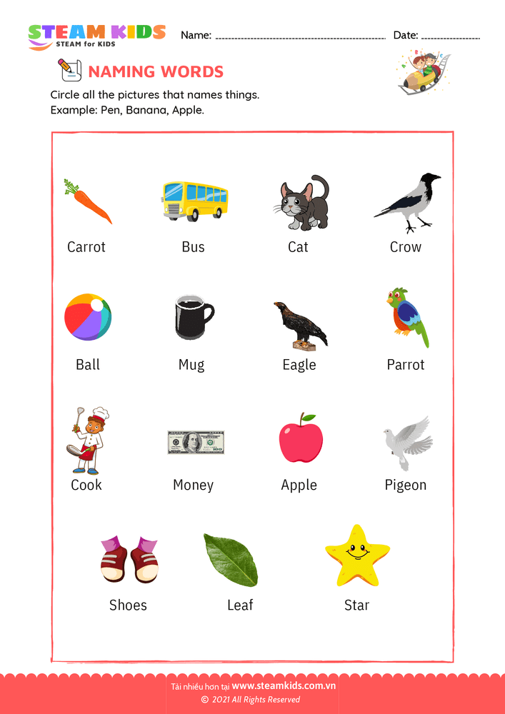 Bài tập tiếng anh - Naming words - B7