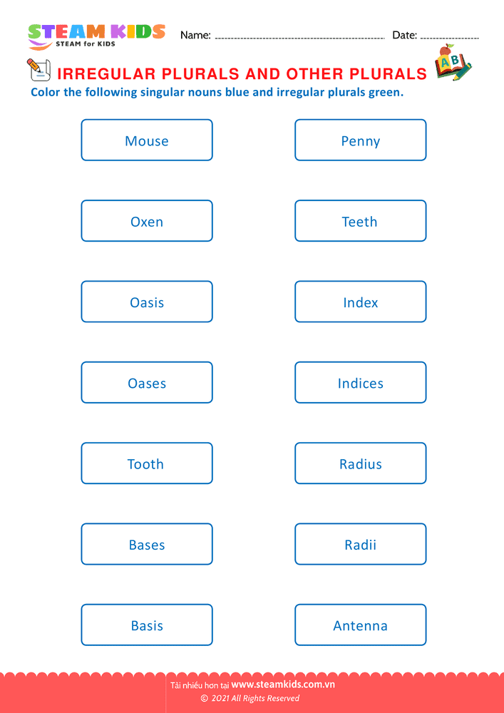 Bài tập tiếng anh - Irregular plurals - B2