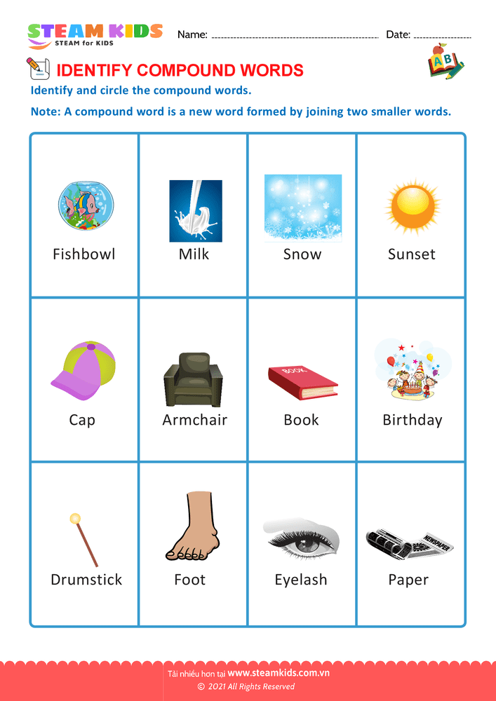 Bài tập tiếng anh - Identify Compound words - B8