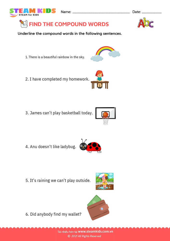 Bài tập tiếng anh - Find Compound words - B1