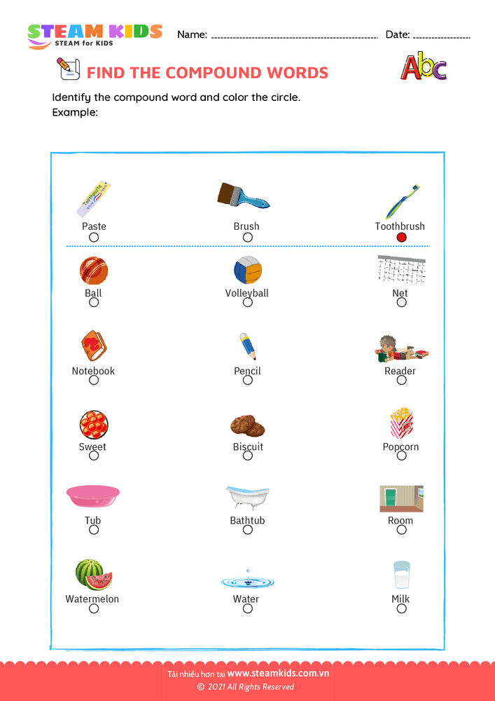 Bài tập tiếng anh - Find Compound words - B12
