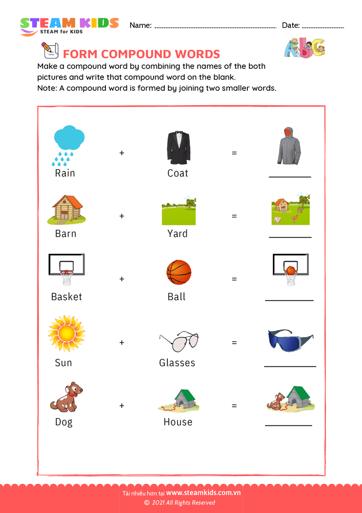 Bài tập tiếng anh - Form Compound Words - B7