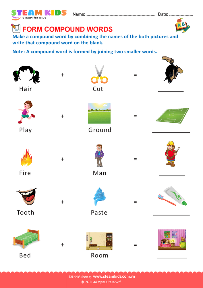 Bài tập tiếng anh - Form Compound Words - B9