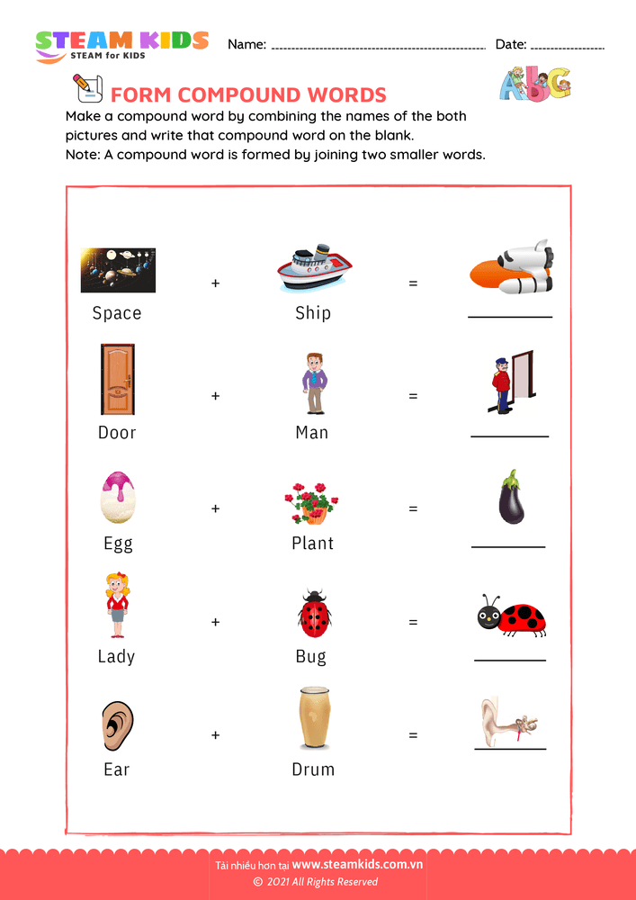 Bài tập tiếng anh - Form Compound Words - B10