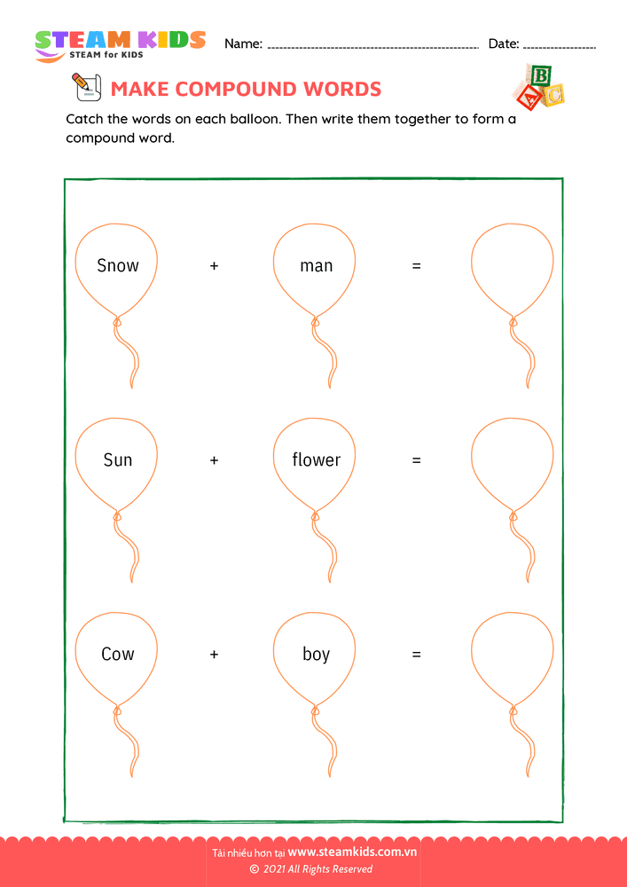 Bài tập tiếng anh - Make compound words - B8