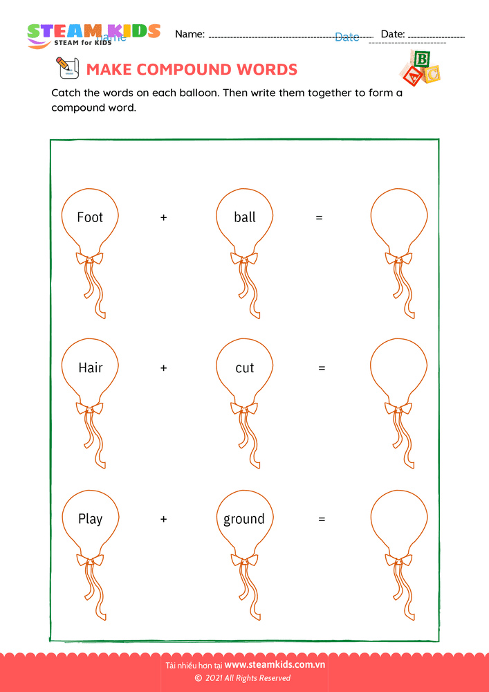 Bài tập tiếng anh - Make compound words - B13
