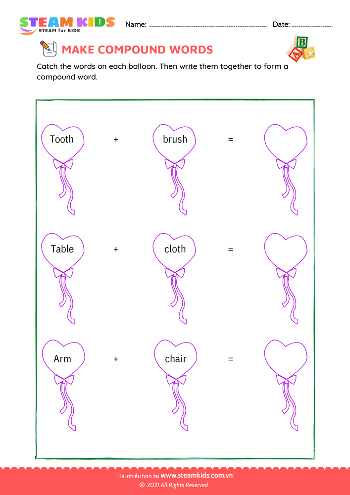 Bài tập tiếng anh - Make compound words - B15