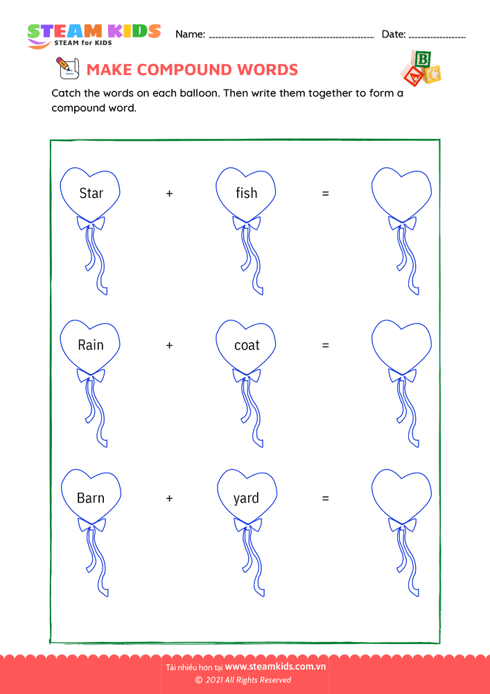 Bài tập tiếng anh - Make compound words - B16