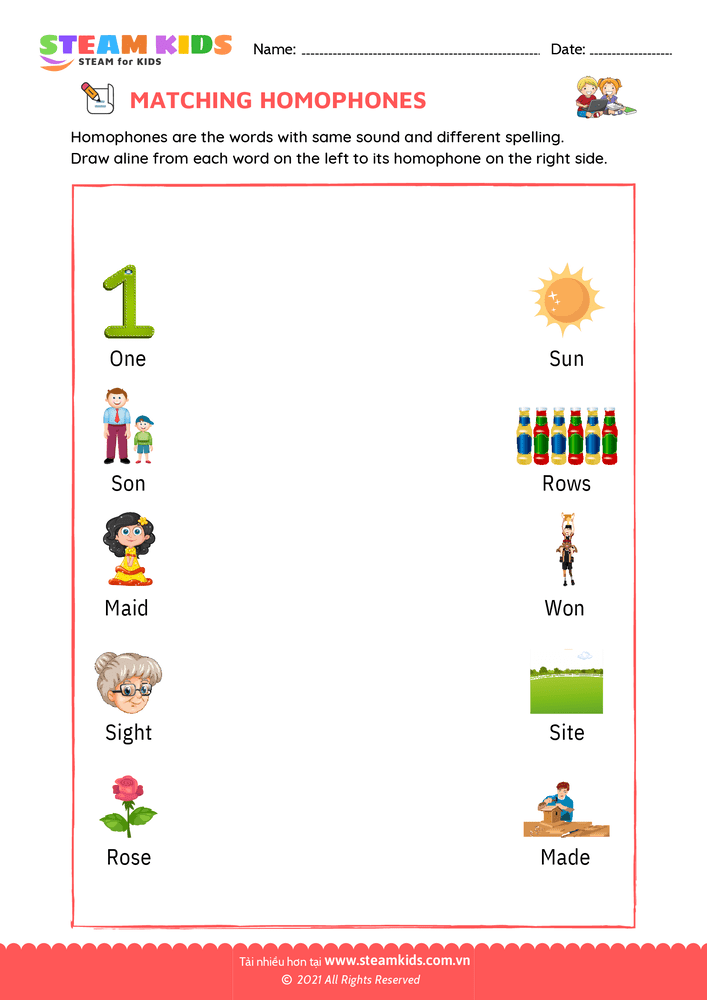 Bài tập tiếng anh - Match homophones - B3