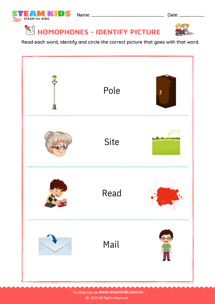 Bài tập tiếng anh - Identify by pictures - B15