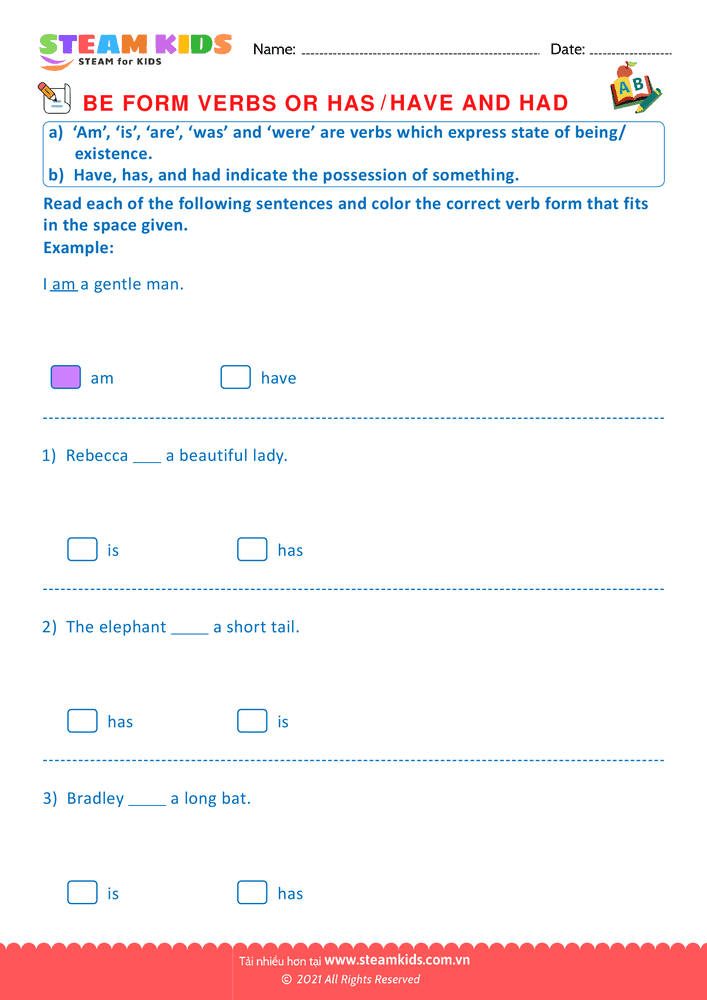 Bài tập tiếng anh - Use of has and have - B10