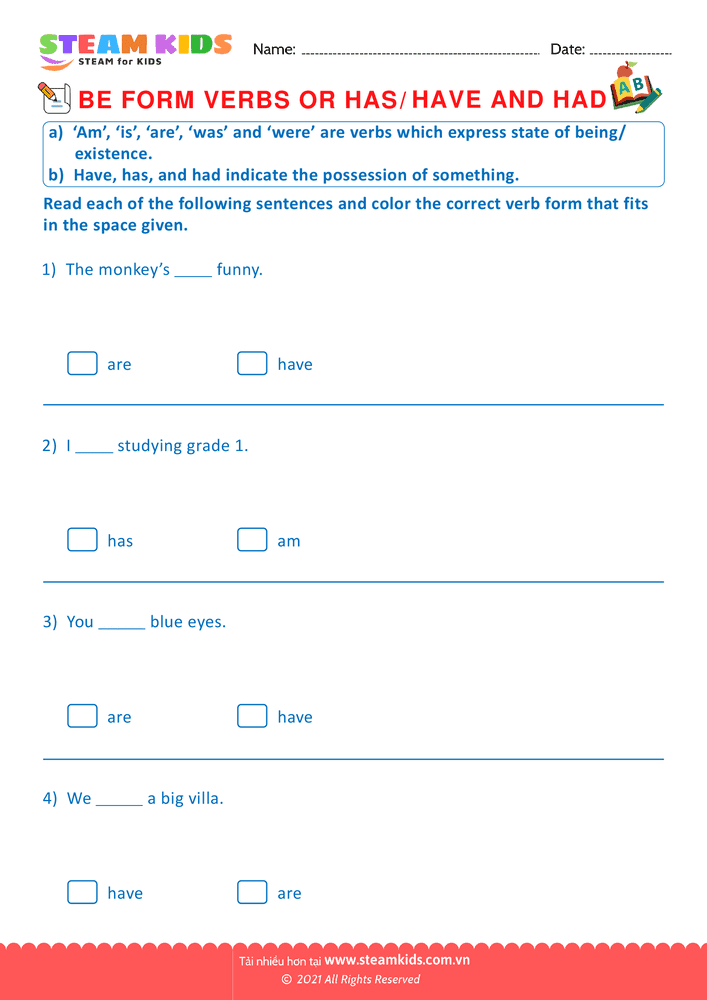 Bài tập tiếng anh - Use of has and have - B11