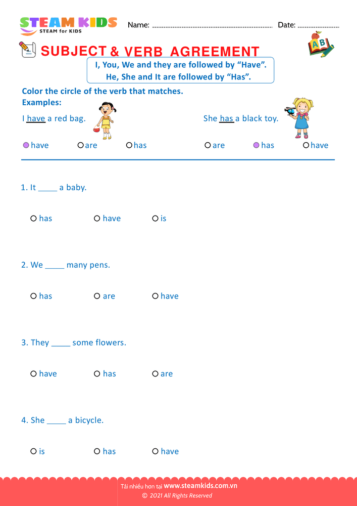 Bài tập tiếng anh - Agreement of Subjects & Verb - B5