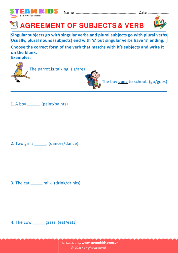 Bài tập tiếng anh - Agreement of Subjects & Verb - B7