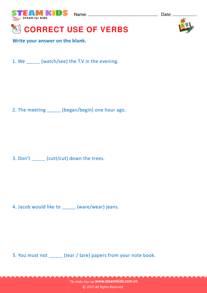 Bài tập tiếng anh - Correct use of verbs - B6