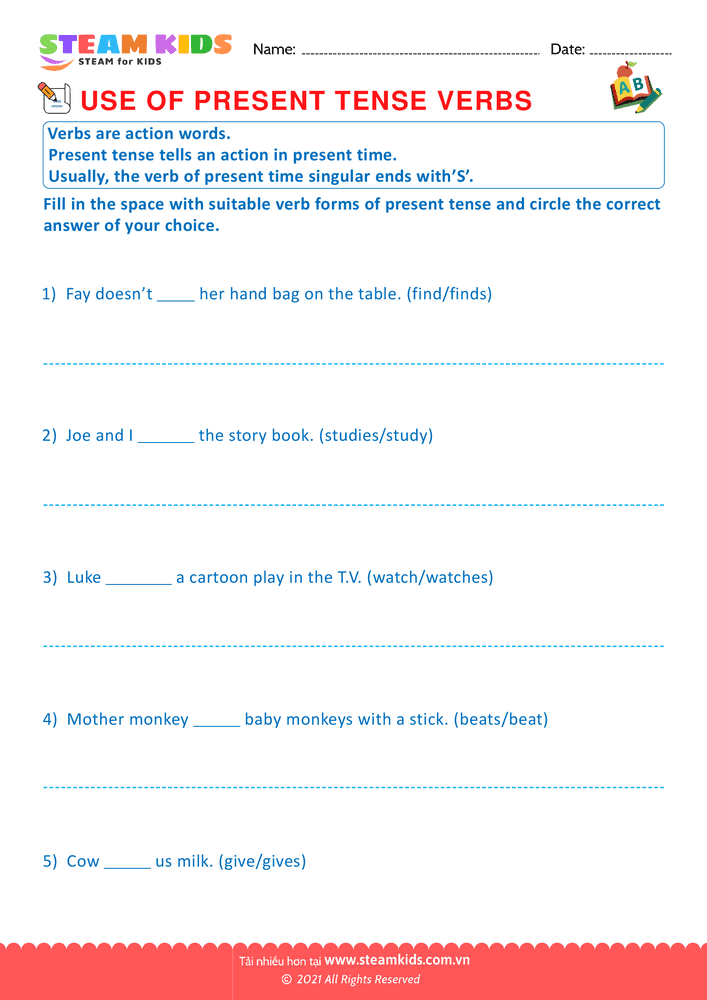 Bài tập tiếng anh - Use of present tense verbs - B4