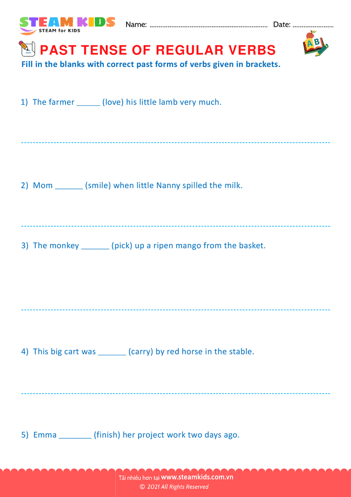 Bài tập tiếng anh - Past tense of regular verbs - B3