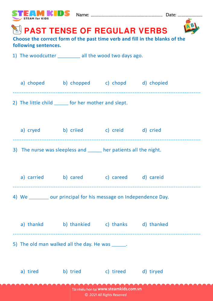 Bài tập tiếng anh - Past tense of regular verbs - B6