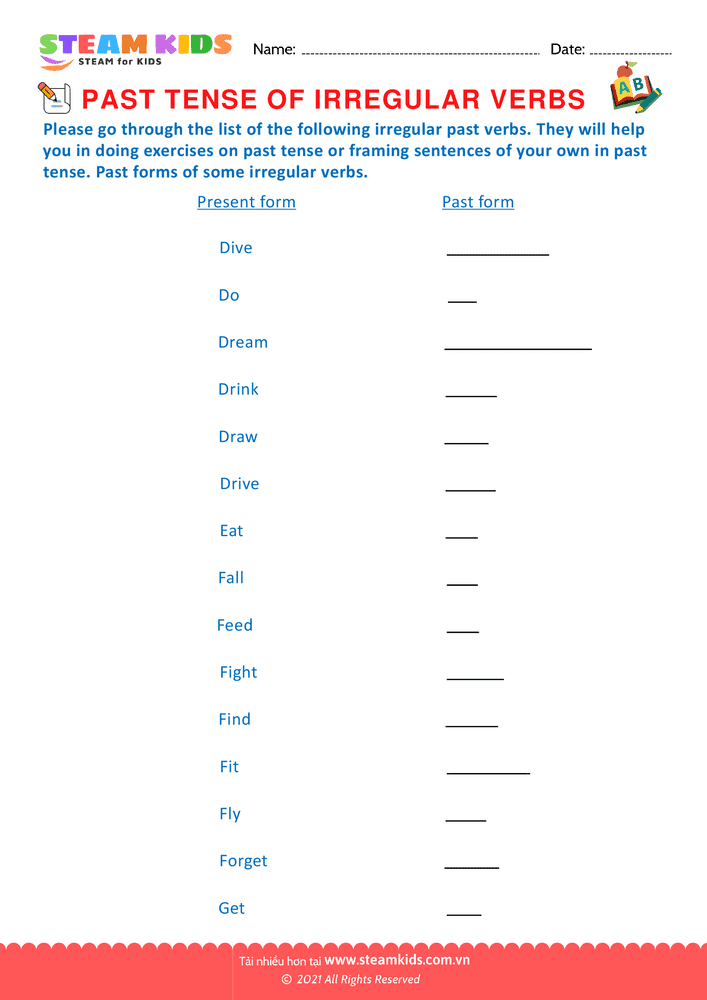 Bài tập tiếng anh - Past tense of irregular verbs - B3
